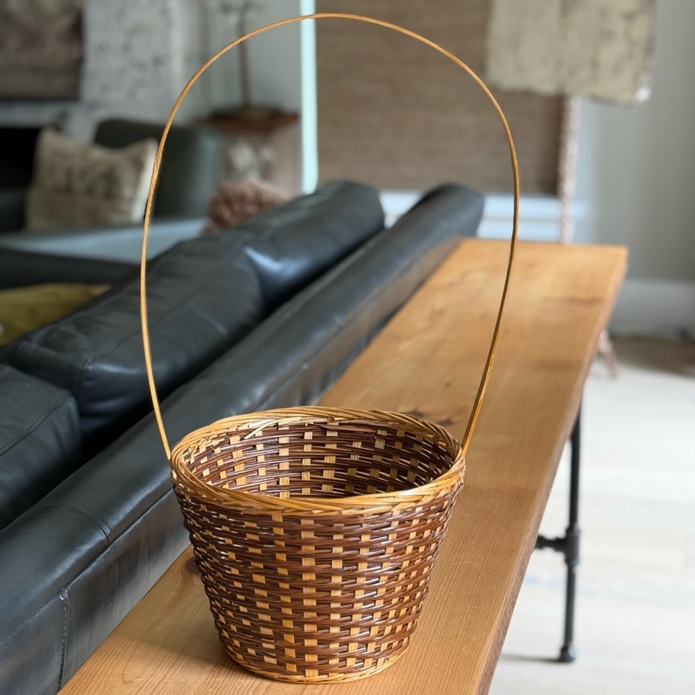 Vintage Woven Willow Handled Basket - Brown and Tan